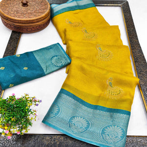 Festive Yellow Dola Silk Saree Enhanced with Ornate Zari Weaving