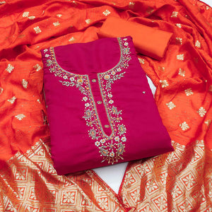 Pink Chanderi Silk Dress Material Featuring Intricate Beads & Stone Embroidery