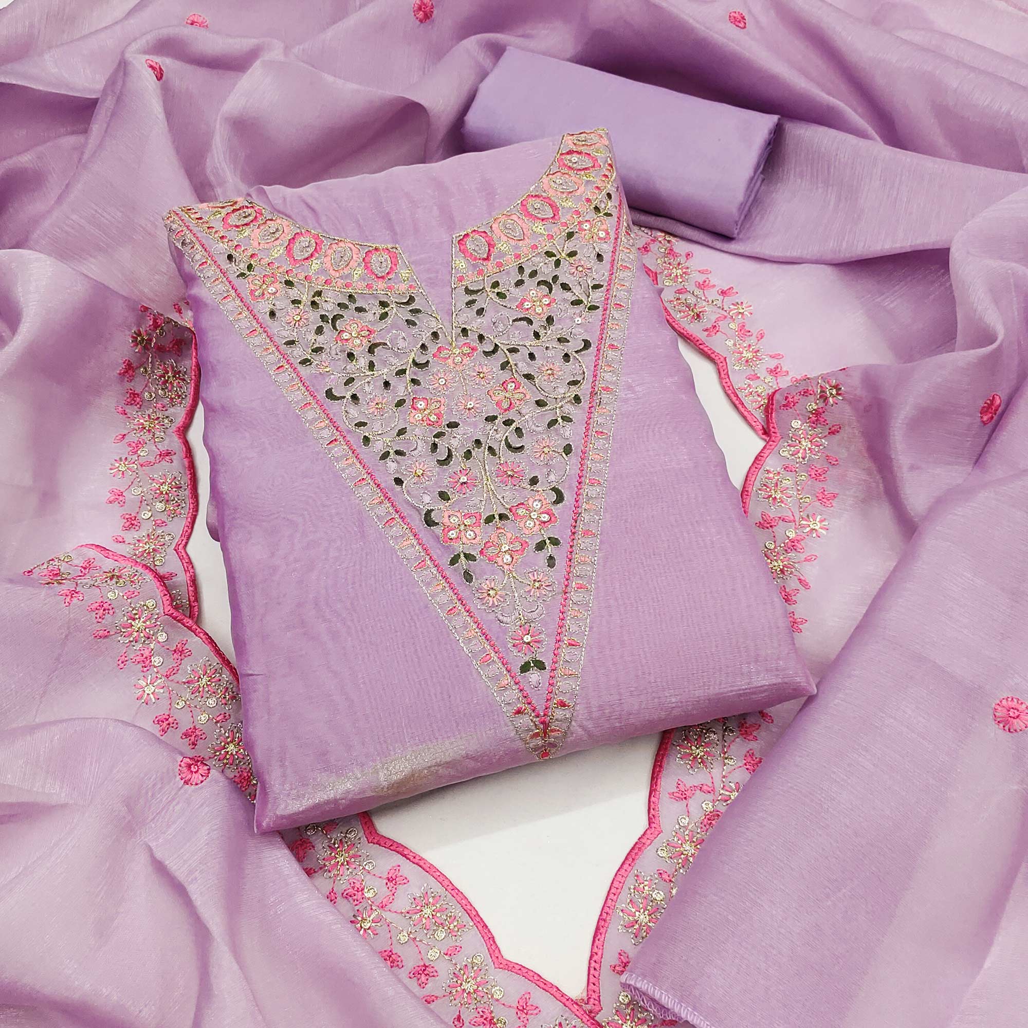 Vibrant Purple Art Silk Dress Fabric with Timeless Golden Thread Embellishment