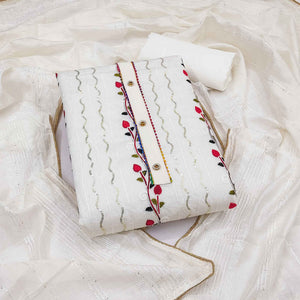 Alluring White Chanderi Silk Dress Fabric Featuring Delicate Sequins Embroidery