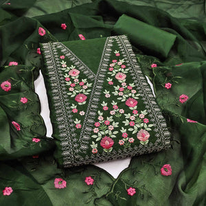 Majestic Bloom Green Art Silk Dress Material With Exquisite Floral & Sequins Detailing