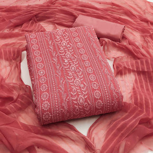 Stunning Coral Pink Floral Embroidery With Sparkling Sequins Work Georgette Dress Material