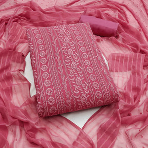 Stunning Rani Pink Floral Embroidery With Sparkling Sequins Work Georgette Dress Material