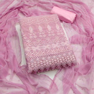 Stunning Baby Pink Floral Embroidery With Sparkling Sequins Work Georgette Dress Material