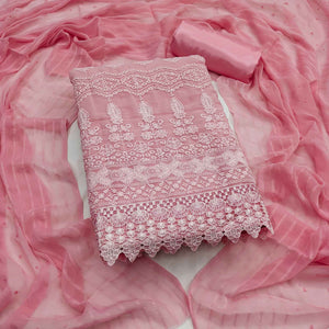 Stunning Light Rose Pink Floral Embroidery With Sparkling Sequins Work Georgette Dress Material