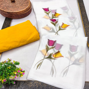 Soft White Floral Georgette Saree Designed for Partywear Looks