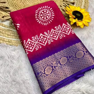 Exclusive Pink Batik Printed Saree in Soft Dola Silk Fabric with Intricate Detailing
