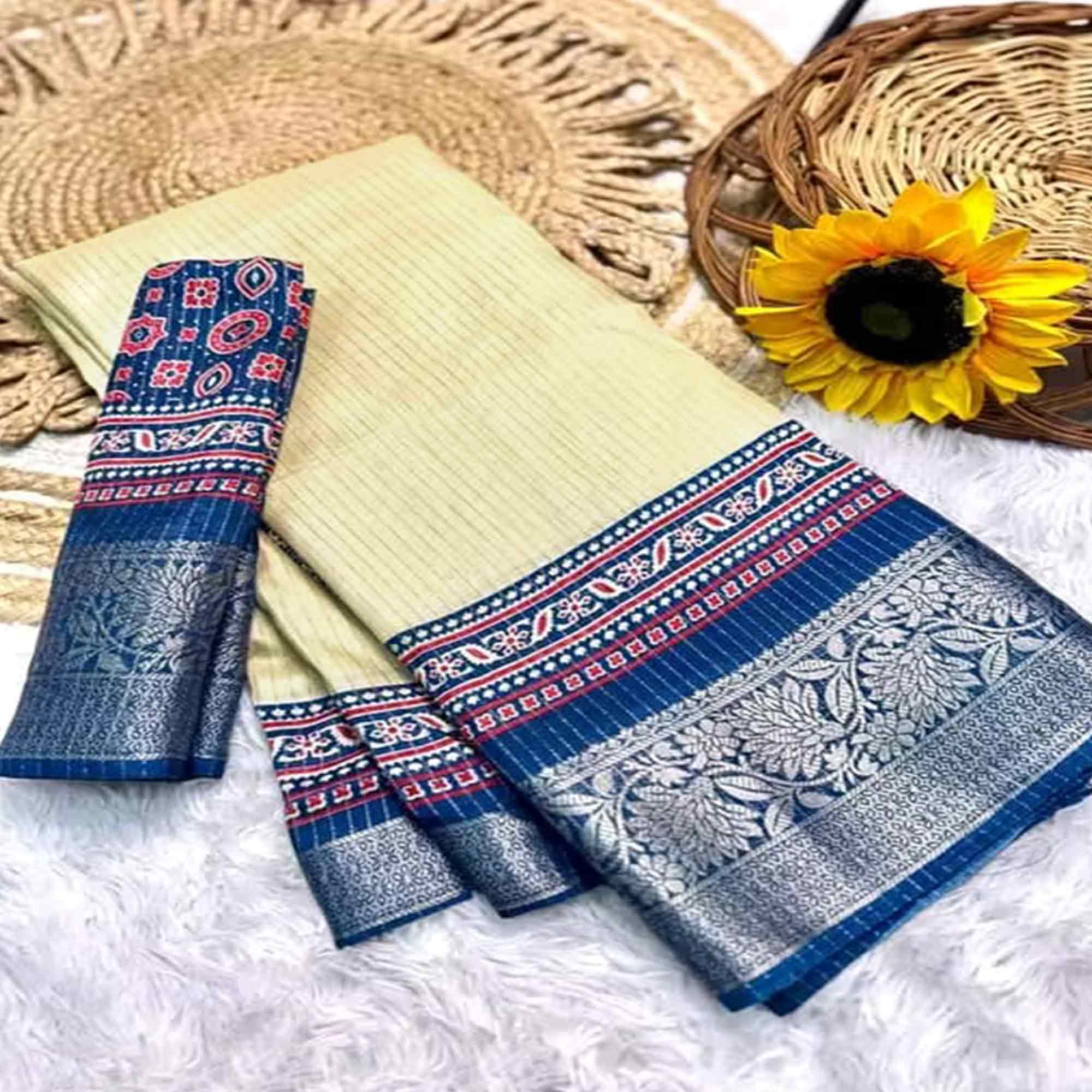 Classic Cream Zari Weaving Dola Silk Saree with Elegant Shine and Traditional Design