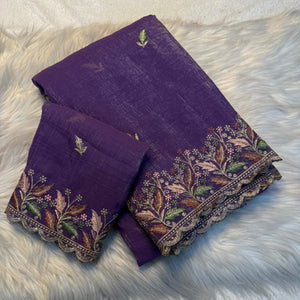 Mesmerizing Purple Chiffon Saree Showcasing Artistic Floral Embroidery For A Luxurious Appeal