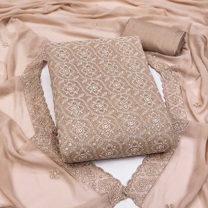 Stunning Brown Floral Embroidery With Sparkling Sequins Work Georgette Dress Material