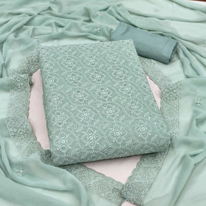 Stunning Ice Green Floral Embroidery With Sparkling Sequins Work Georgette Dress Material