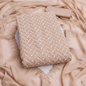 Lightweight Beige Georgette Dress Material Adorned with Beautiful Floral Embroidery