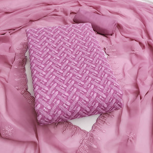 Lightweight Pink Georgette Dress Material Adorned with Beautiful Floral Embroidery