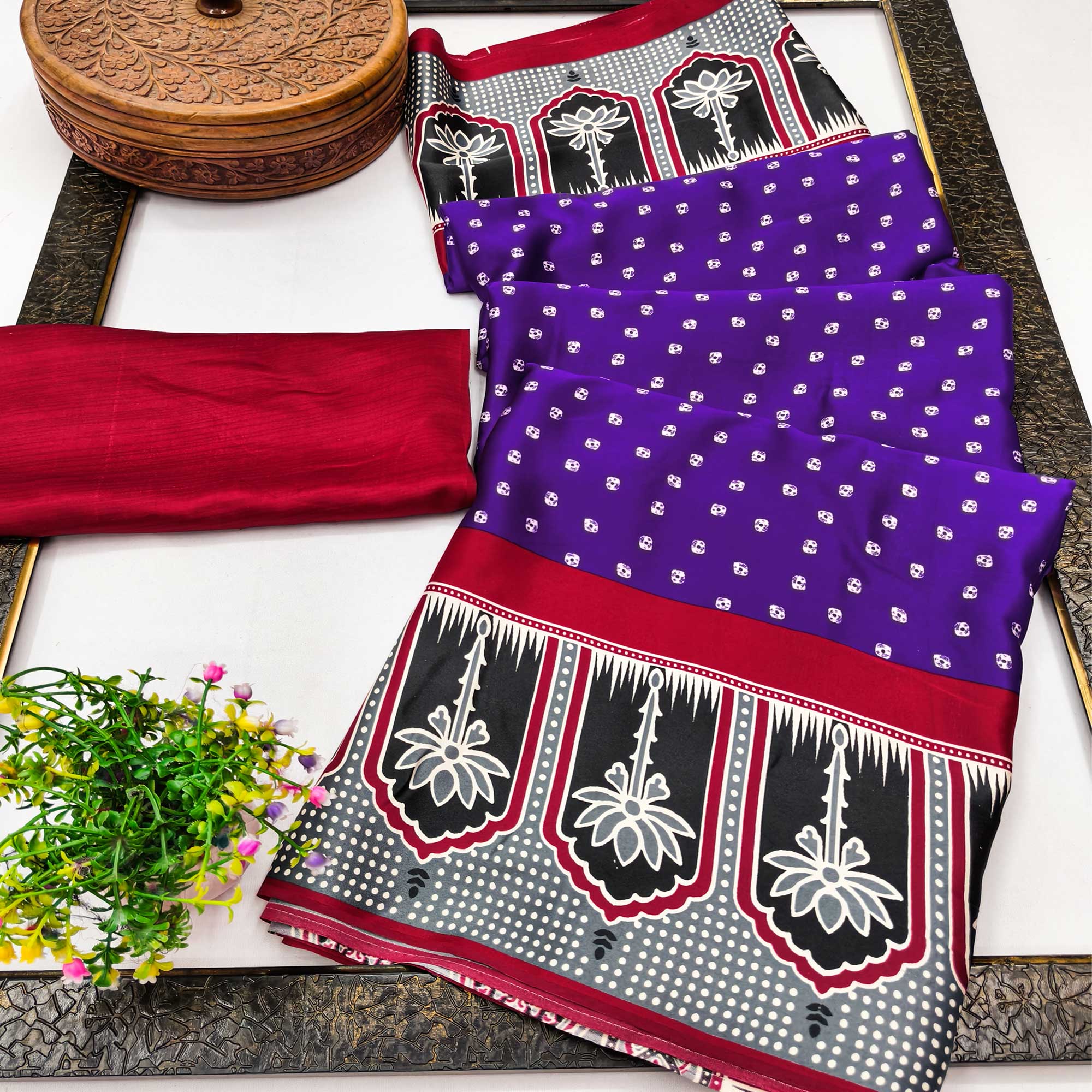 Classic Violet Crepe Silk Saree Enhanced with Bandhani Work for Timeless Appeal