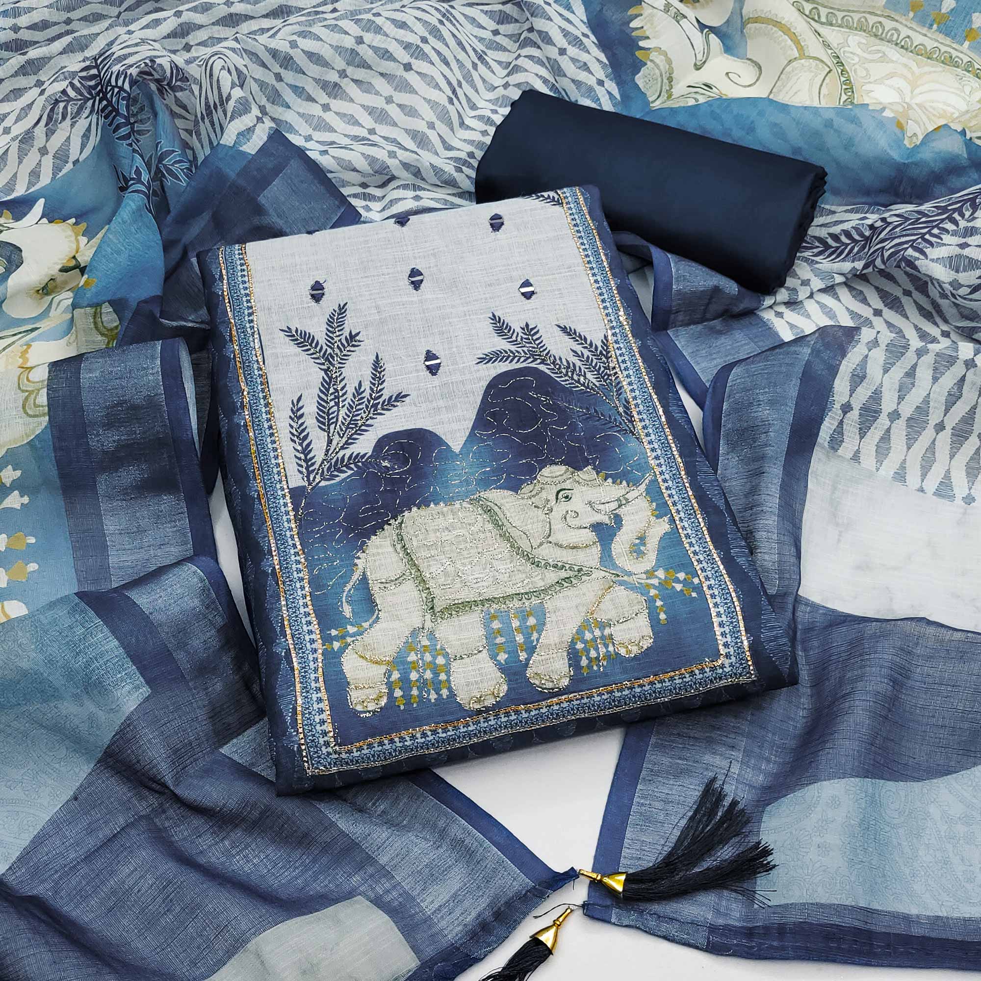 Blue Premium Woven Linen Dress Material for Comfortable Styling