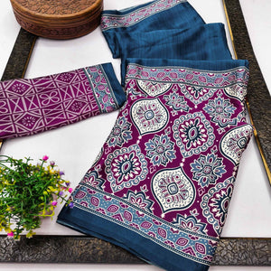 Blue Premium Crepe Silk Lightweight Saree Adorned with Classic Ajrakh Patterns