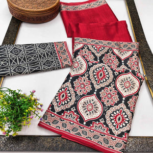 Red Premium Crepe Silk Lightweight Saree Adorned with Classic Ajrakh Patterns