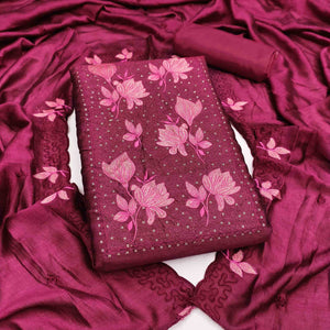 Wine Floral Embroidered Vichitra Silk Dress Material for Elegant Ethnic Styling