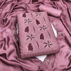Mauve Floral Embroidery Enhanced Vichitra Silk Fabric Set for Stylish Traditional Outfits