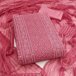 Elegant Gajari Pink Floral Embroidered Georgette Dress Material With Delicate Sequins Accents