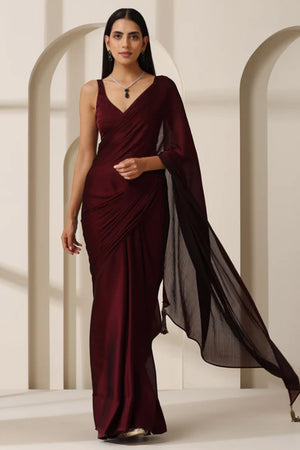Elegant Maroon Solid Silk Blend Saree Crafted for Glamorous Party Wear