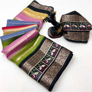 Festive Wear Multicolor Striped Dola Silk Saree with Elegant Zari Weave