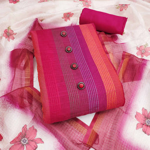 Lightweight Pink Pure Cotton Dress Material with Elegant Striped Finish