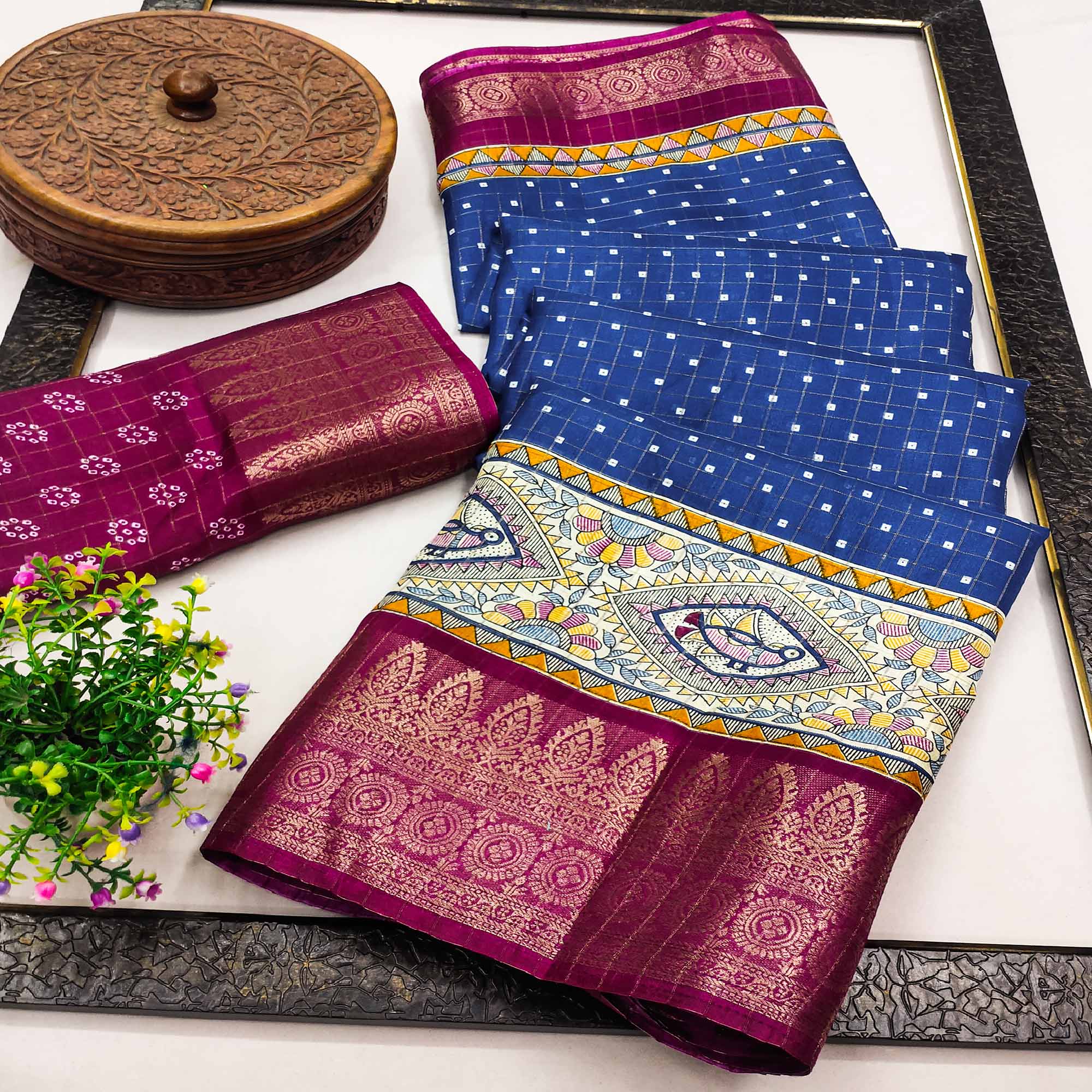 Blue Madhubani Work Woven Dola Silk Saree