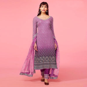 Purple Sequins Embroidered Georgette Semi Stitched Suit