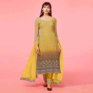 Yellow Sequins Embroidered Georgette Semi Stitched Suit