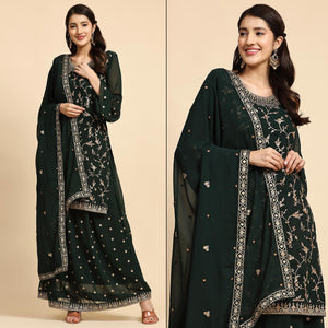 Green Floral Embroidered Georgette Semi Stitched Suit