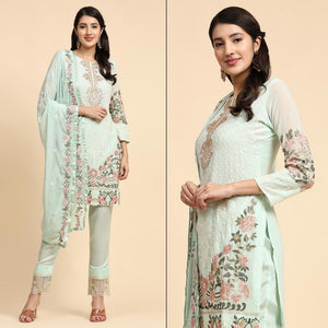 Pista Green Embroidered Georgette Semi Stitched Pakistani Suit