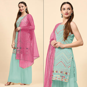 Blue Sequins Embroidered Georgette Semi Stitched Suit