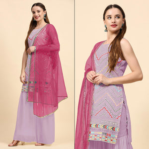 Purple Sequins Embroidered Georgette Semi Stitched Suit