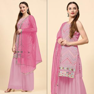 Pink Sequins Embroidered Georgette Semi Stitched Suit