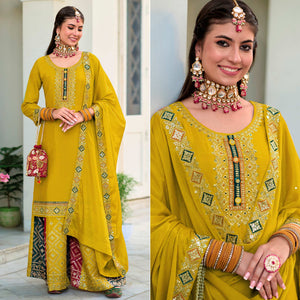 Yellow Embroidered Georgette Semi Stitched Palazzo Suit