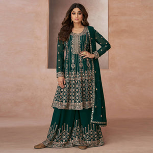 Green Floral Embroidered Georgette Semi Stitched Suit