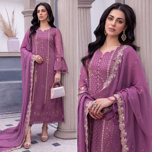 Purple Floral Embroidered Georgette Semi Stitched Pakistani Suit
