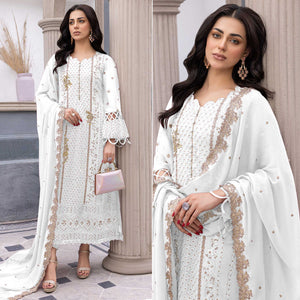 White Floral Embroidered Georgette Semi Stitched Pakistani Suit