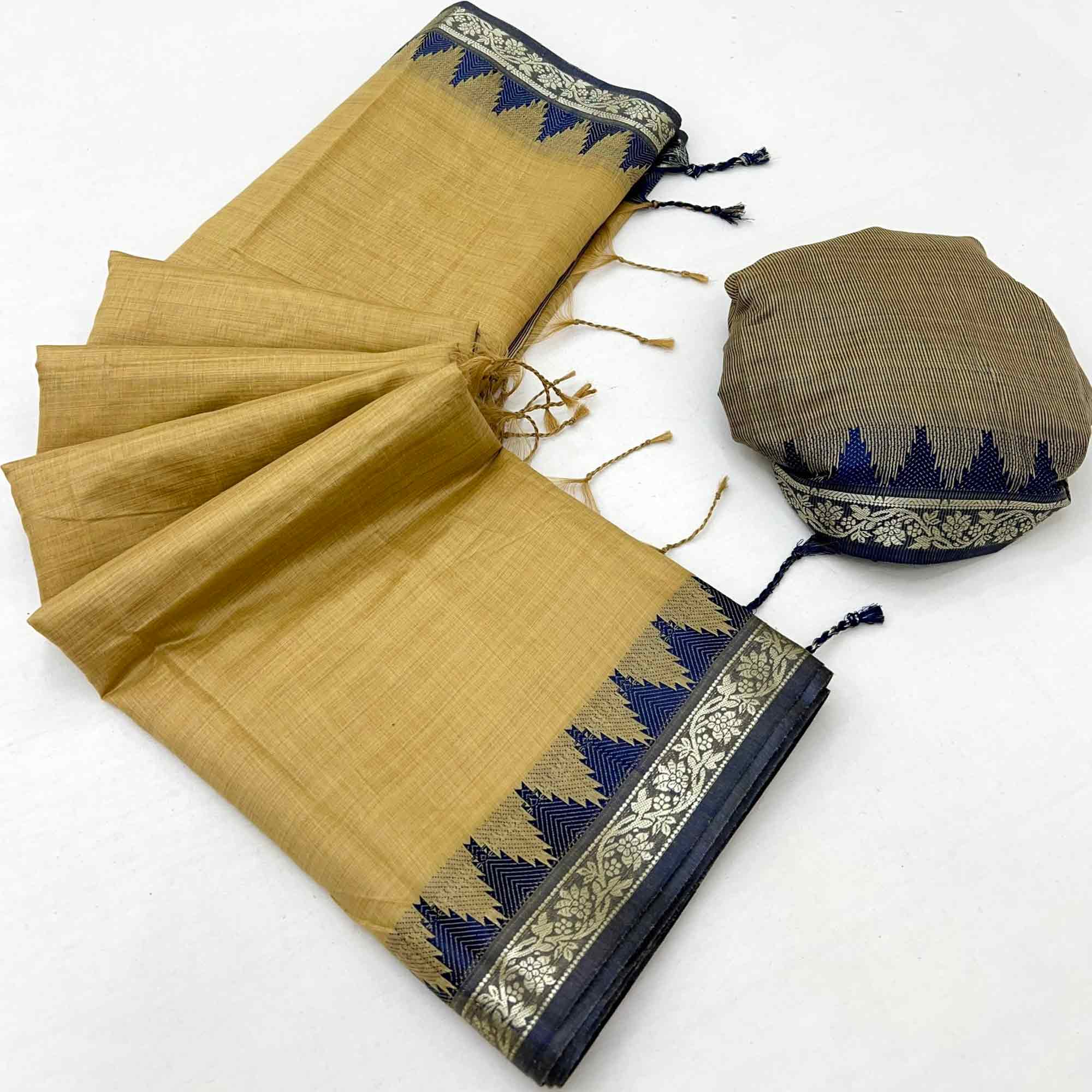 Mustard Pure Silk Handloom Saree with Intricate Jacquard Weave