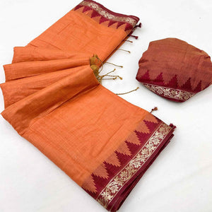 Orange Pure Silk Handloom Saree with Intricate Jacquard Weave