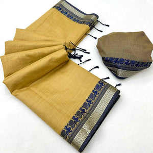 Mustard Pure Handloom Silk Saree with an Elegantly Woven Jacquard Border