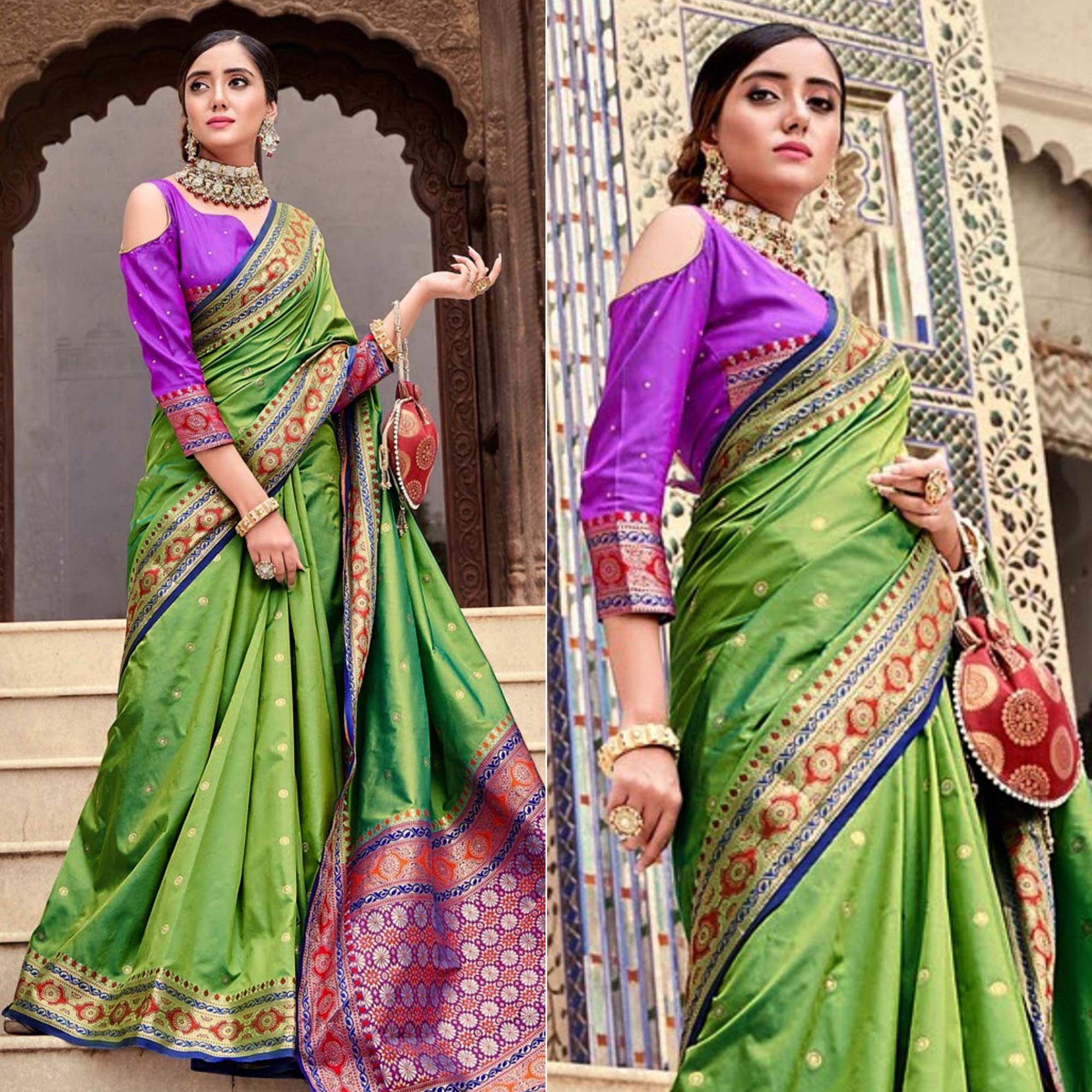 Green Woven Pure Silk Saree With With Tassels