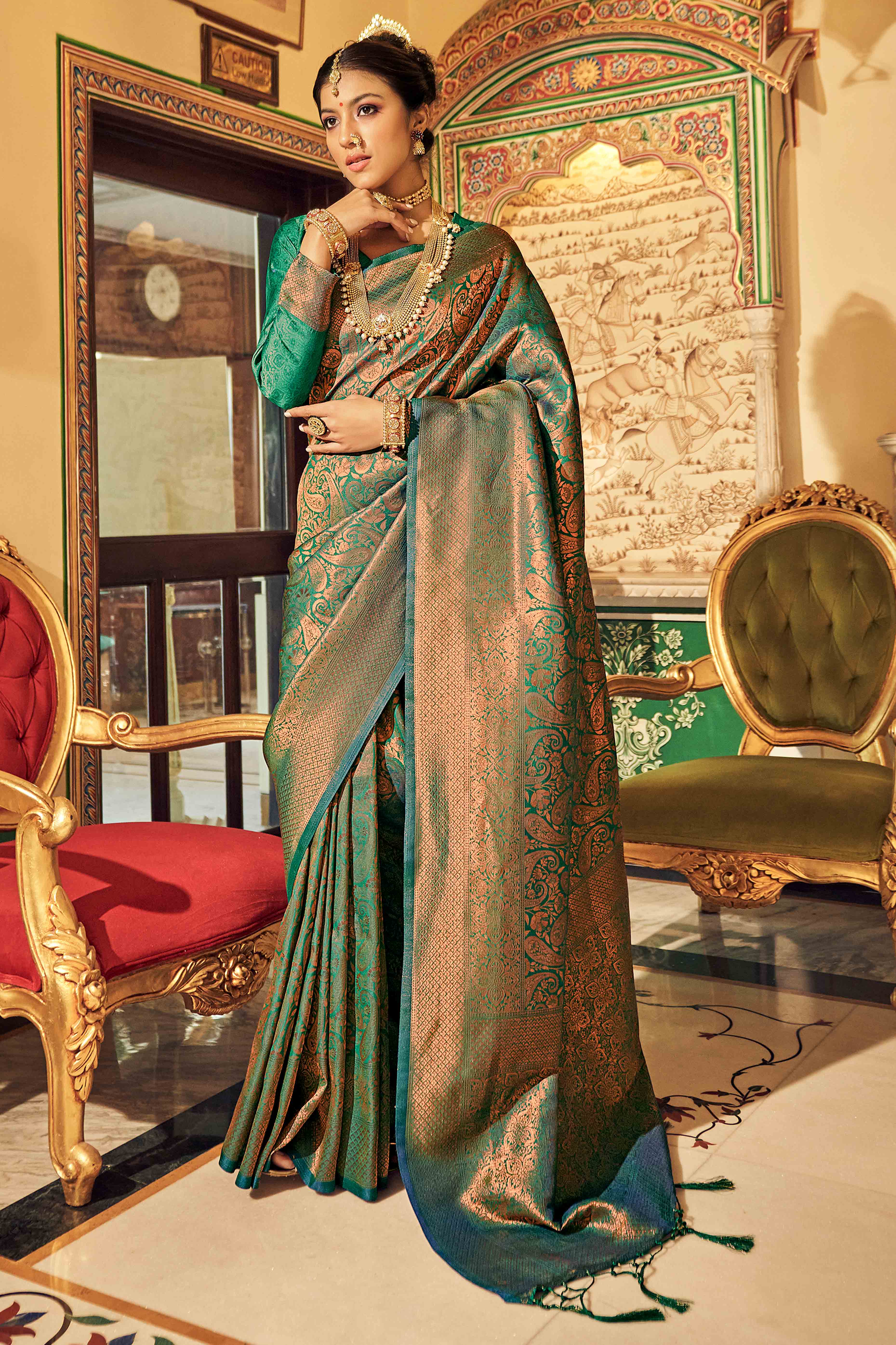 Purple Silk Blend Saree With Floral Border Zari Woven Work main image 1