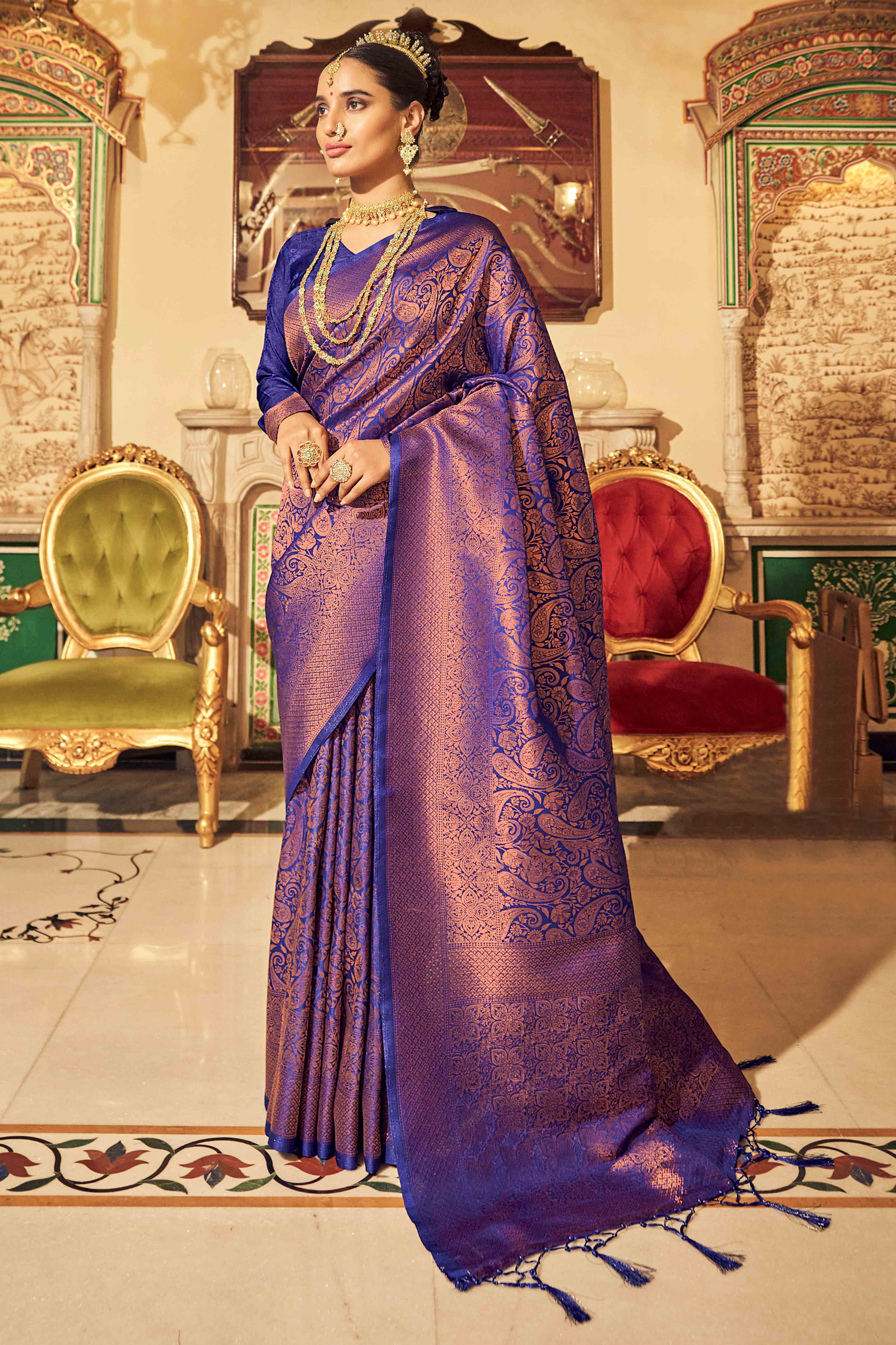Violet Floral Zari Woven Kanjivaram SIlk Saree