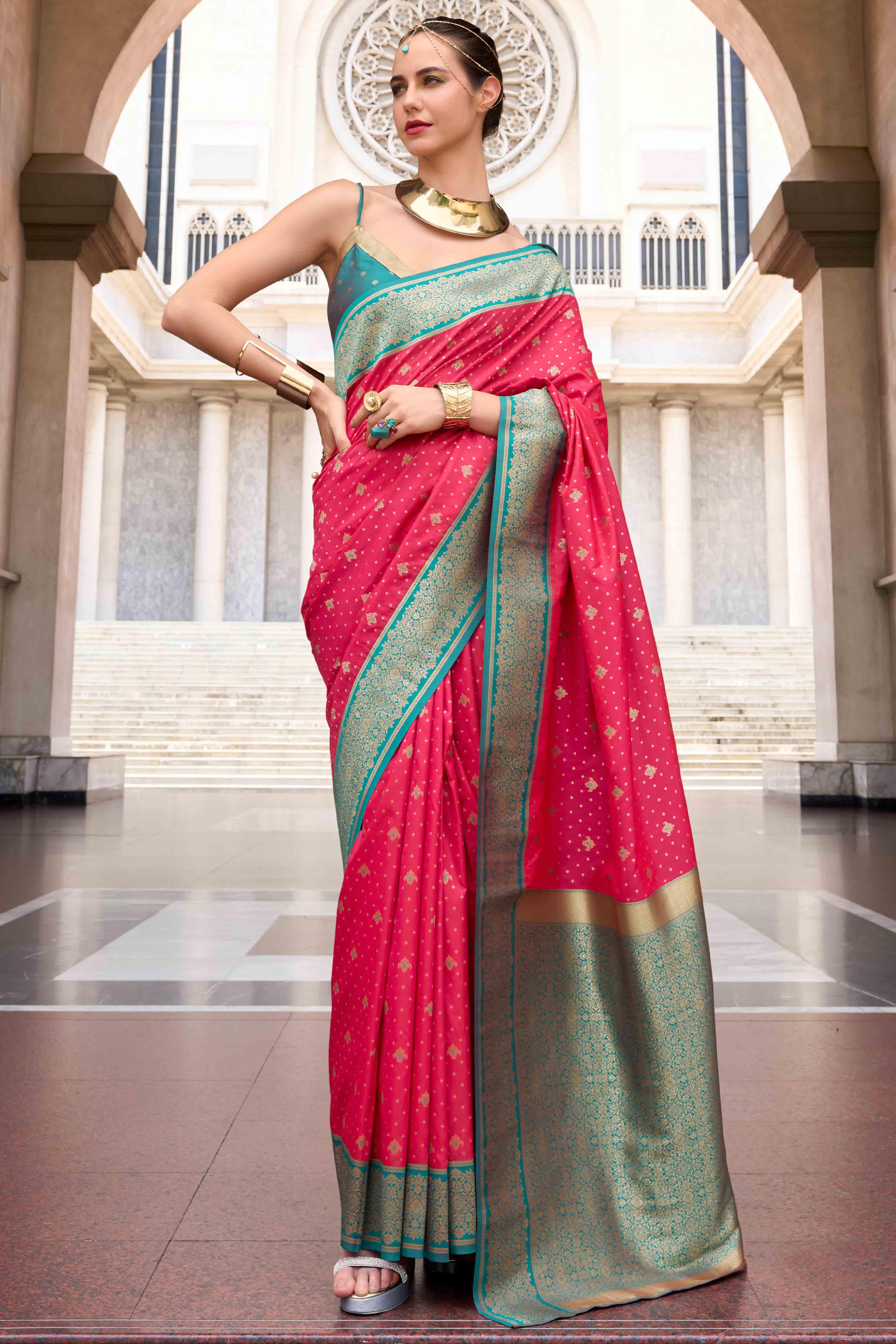 Pink Floral Woven Pure Silk Saree