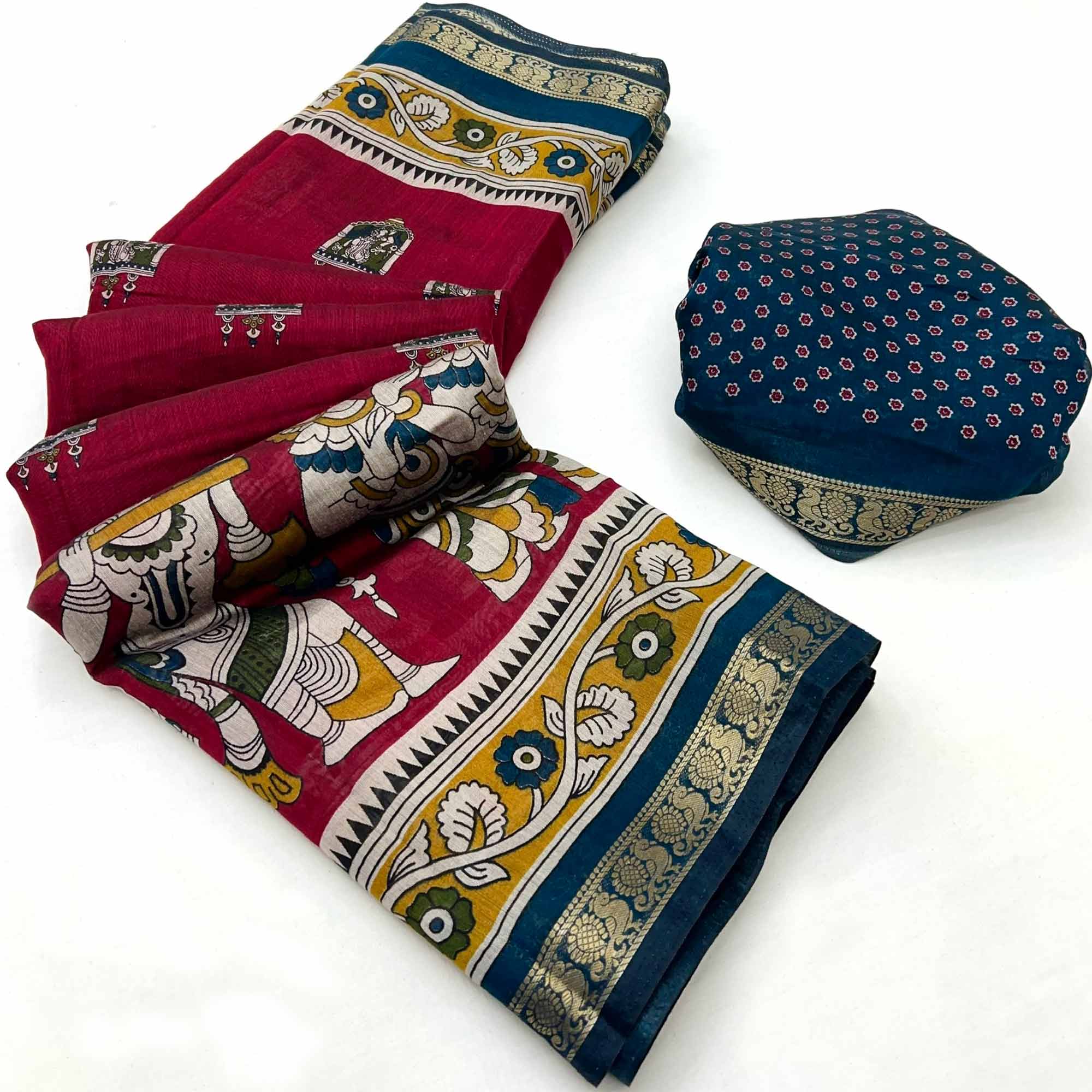 Mangalagiri Cotton Silk Saree in Maroon with Artistic Pattachitra Prints