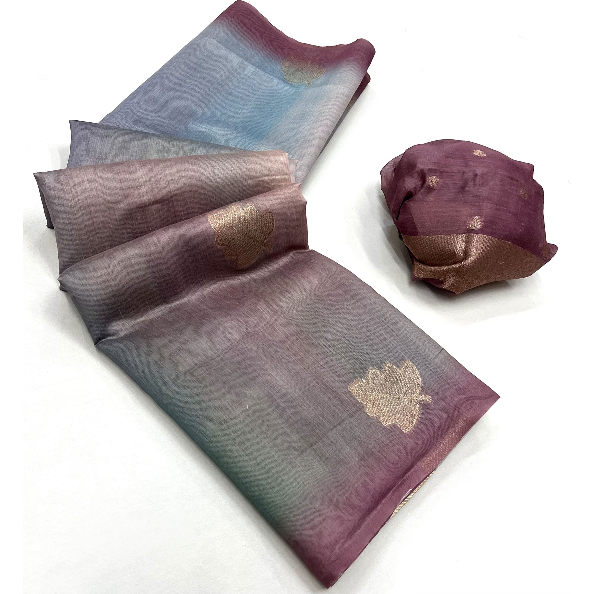 Wine Silk Blend Saree With Intricate Zari Leaf Motifs