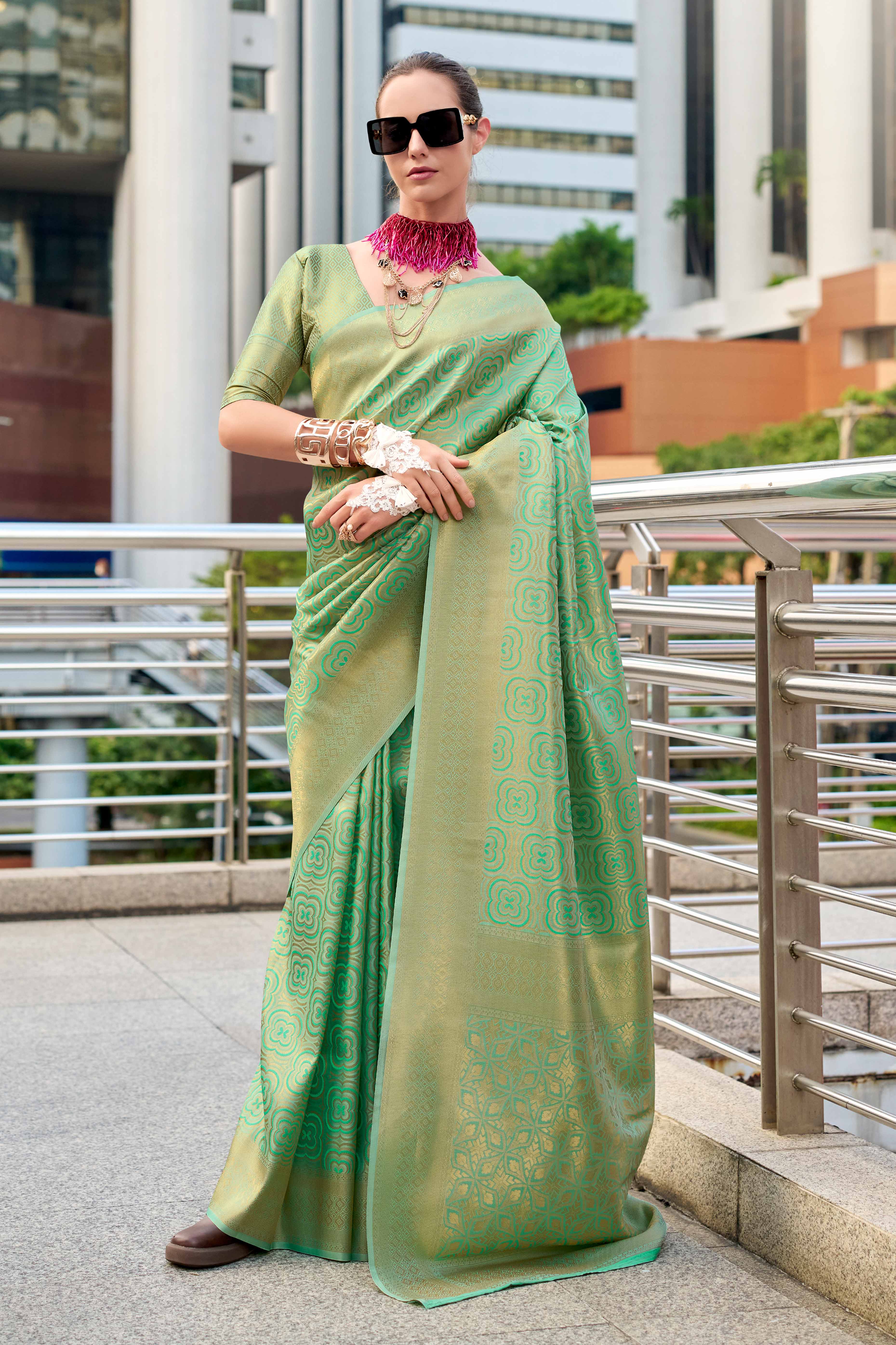 Pista Green Zari Woven Kanjivaram Silk Saree