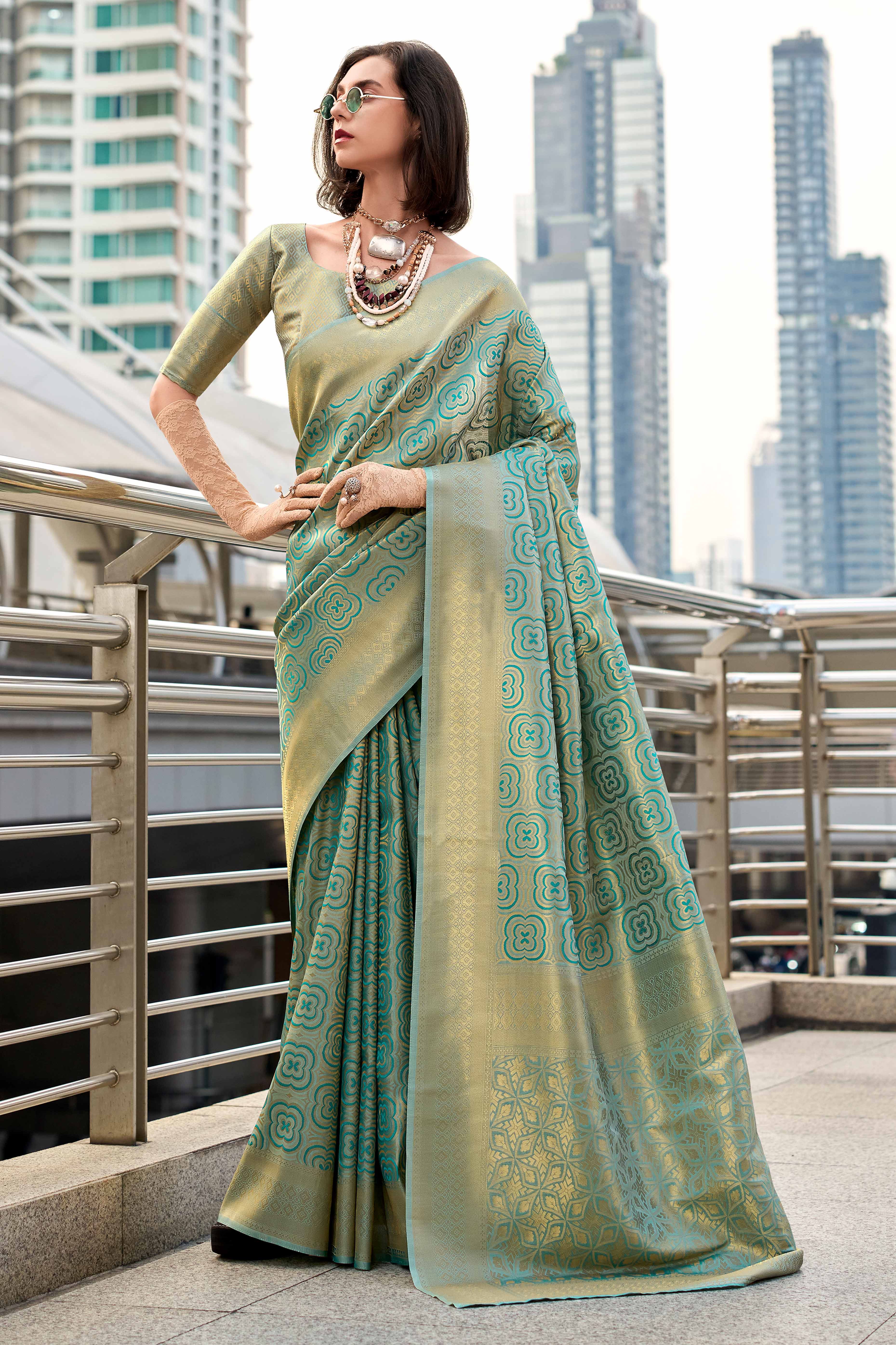 Turquoise Zari Woven Kanjivaram Silk Saree